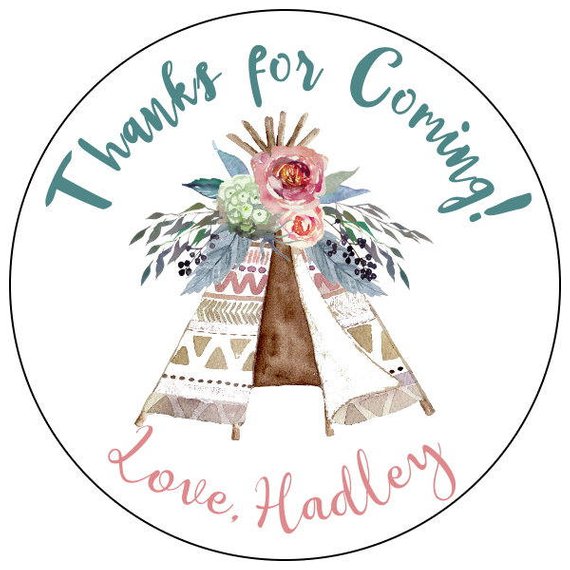 570x570 Boho Teepee Stickers Teepee Birthday Party Stickers Etsy - Watercolor Teepee
