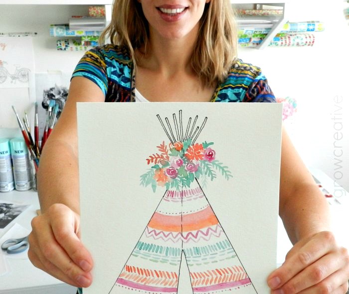 700x589 Elise Engh Studios Boho Watercolor Teepee - Watercolor Teepee