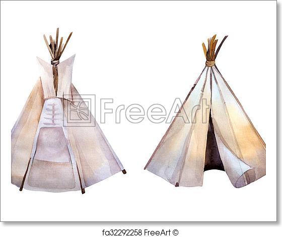 560x470 Free Art Print Of Watercolor Teepee. Boho Syle Images.ethnic - Watercolor Teepee