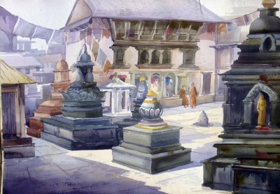 400x278 Paintings - Watercolor Temple