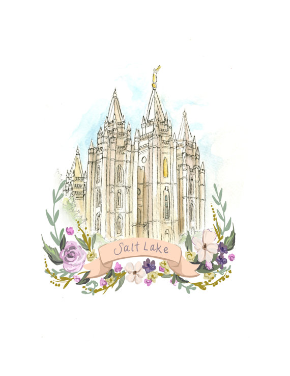 570x738 Salt Lake Watercolor Temple Digital Print, Salt Lake City Utah - Watercolor Temple