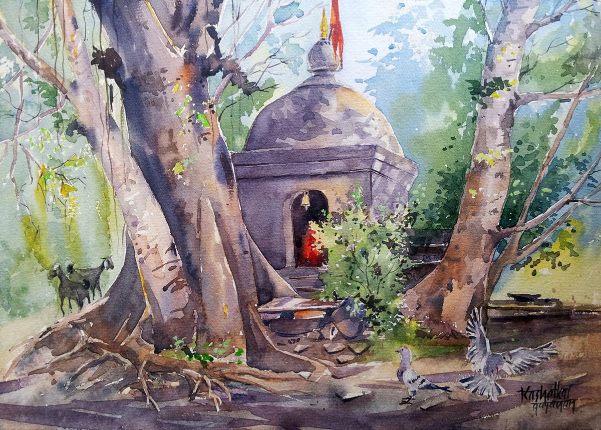 1200x859 Temple By Artist Gajanan Kashalkar , Painting Mojarto 74706 - Watercolor Temple