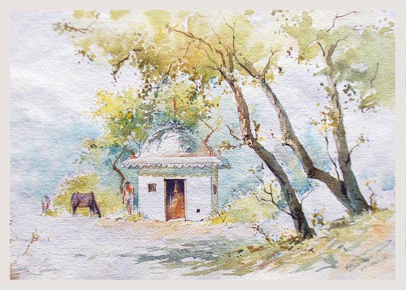800x571 Temple By Artist Swapnil Mhapankar Landscape Art Watercolor - Watercolor Temple
