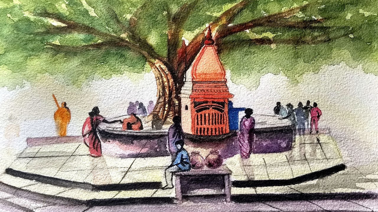1280x720 Watercolor Painting 6 Temple - Watercolor Temple