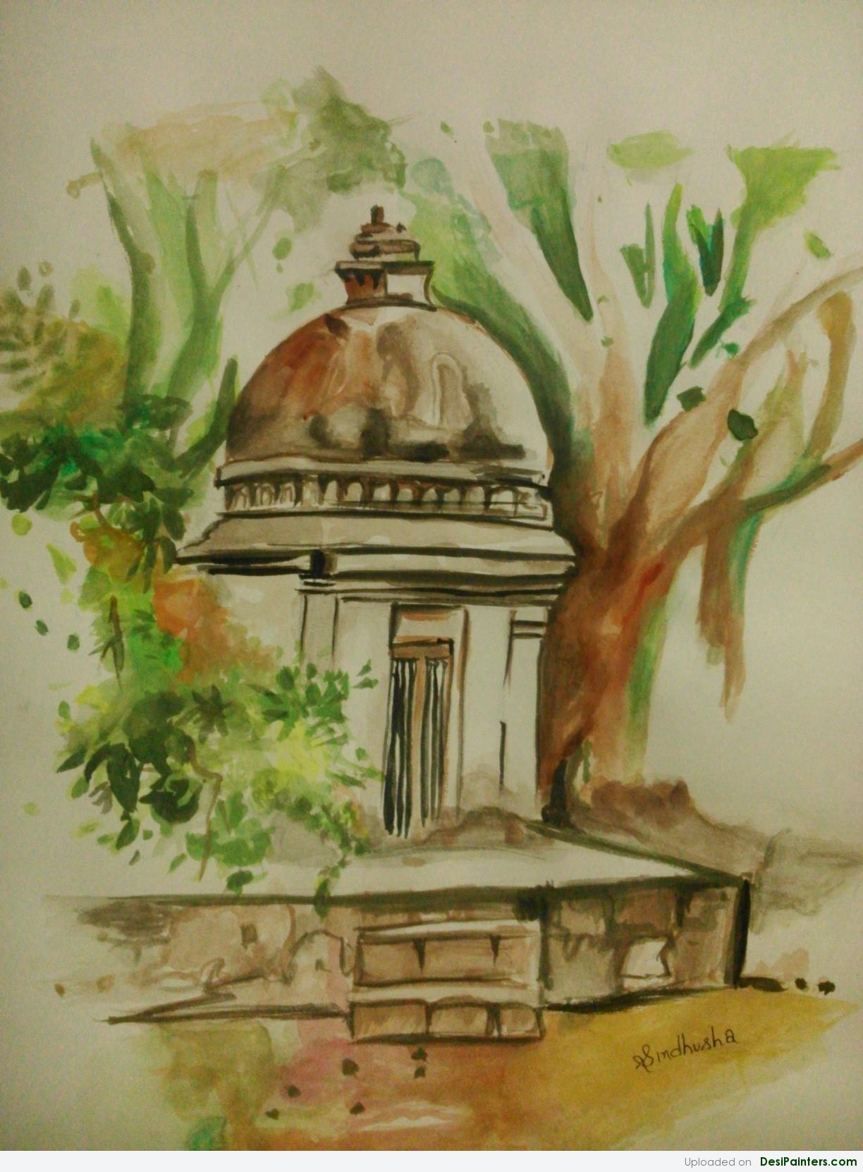 1224x1662 Watercolor Painting Of A Temple - Watercolor Temple