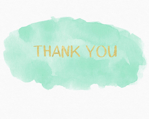 600x480 Mint And Gold Watercolor Thank You Art By Linda Woods Poster By - Watercolor Thank You