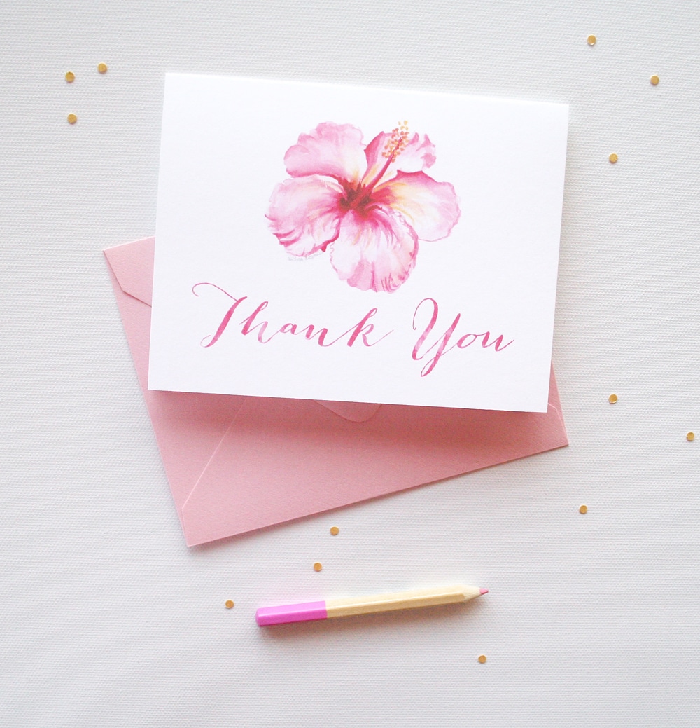1000x1039 Watercolor Hibiscus Thank You Cards Custom Watercolor - Watercolor Thank You