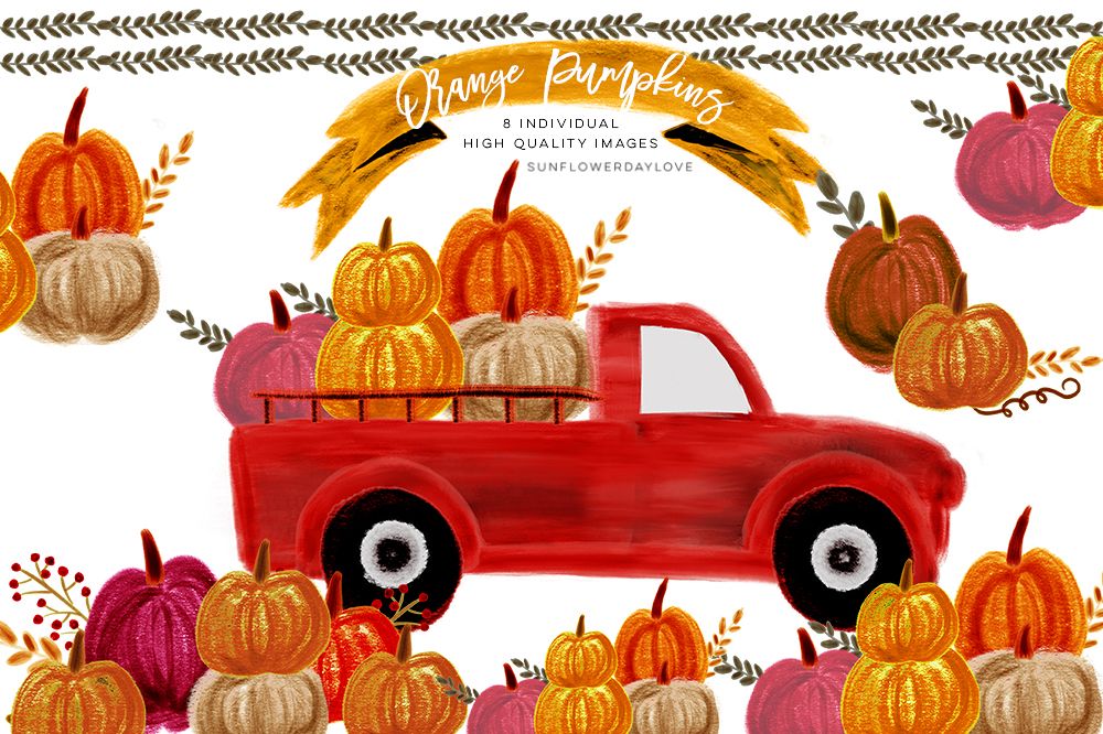 1000x666 Pumpkin Truck Watercolor Fall Clipart, Thanksgiving Autumn - Watercolor Thanksgiving