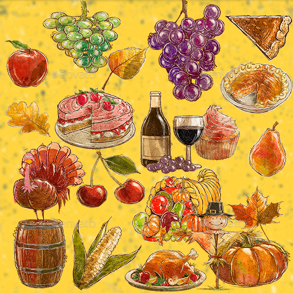 590x590 Thanksgiving Watercolor By Graphicsbackground Graphicriver - Watercolor Thanksgiving