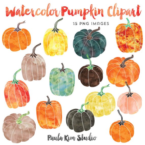 570x570 Watercolor Graphics, Pumpkin Clipart, Fall Clip Art, Instant - Watercolor Thanksgiving