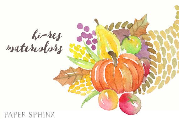 570x379 Watercolor Thanksgiving Clipart Autumn Cornucopia Turkey - Watercolor Thanksgiving