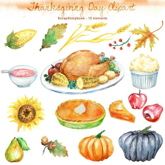 570x570 Watercolor Thanksgiving Day Clipart Digital By Scrapstorybook - Watercolor Thanksgiving