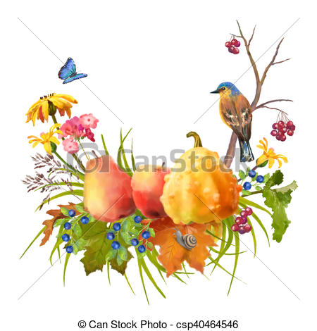 450x470 Watercolor Autumn Thanksgiving Composition. Illustration Of - Watercolor Thanksgiving