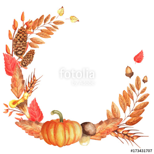 500x500 Watercolor Autumn Wreath Frame Thanksgiving Stock Photo And - Watercolor Thanksgiving