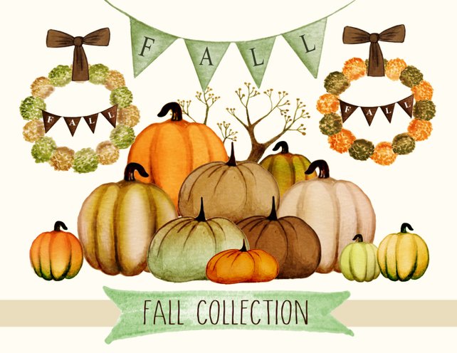 642x496 Fall Clipart Watercolor Fall Clipart Thanksgiving Clipart Etsy - Watercolor Thanksgiving