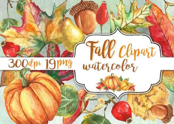 570x406 Fall Clipart Watercolor. Autumn Clip Art Instant Download. Etsy - Watercolor Thanksgiving