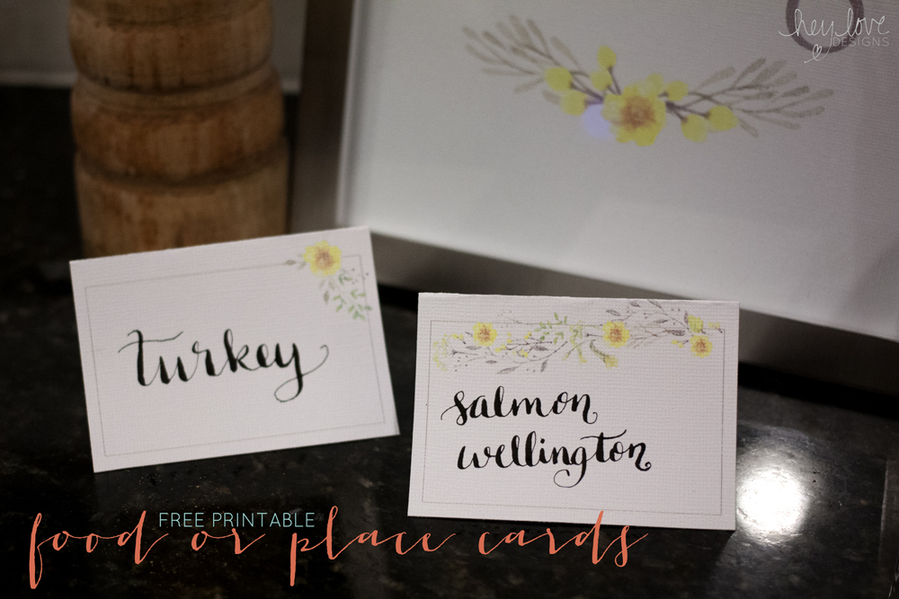 1000x667 Free Floral Watercolor Thanksgiving Food Or Place Cards Printable - Watercolor Thanksgiving Cards
