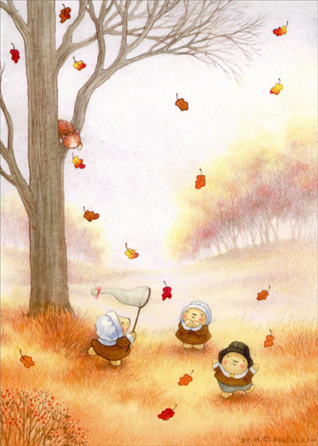 360x504 Pilgrim Bears Playing Mary Melcher Thanksgiving Card By Recycled - Watercolor Thanksgiving Cards