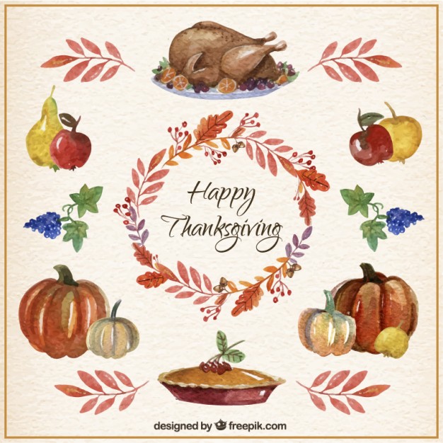 626x626 Watercolor Thanksgiving Elements Card Vector Free Download - Watercolor Thanksgiving Cards