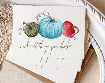 340x270 Pumpkin Note Card Set Fall Autumn Greeting Cards Produce - Watercolor Thanksgiving Cards