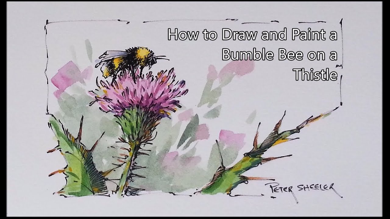 1280x720 Line And Wash Watercolor Lesson, Bumble Bee On A Thistle. Easy To - Watercolor Thistle