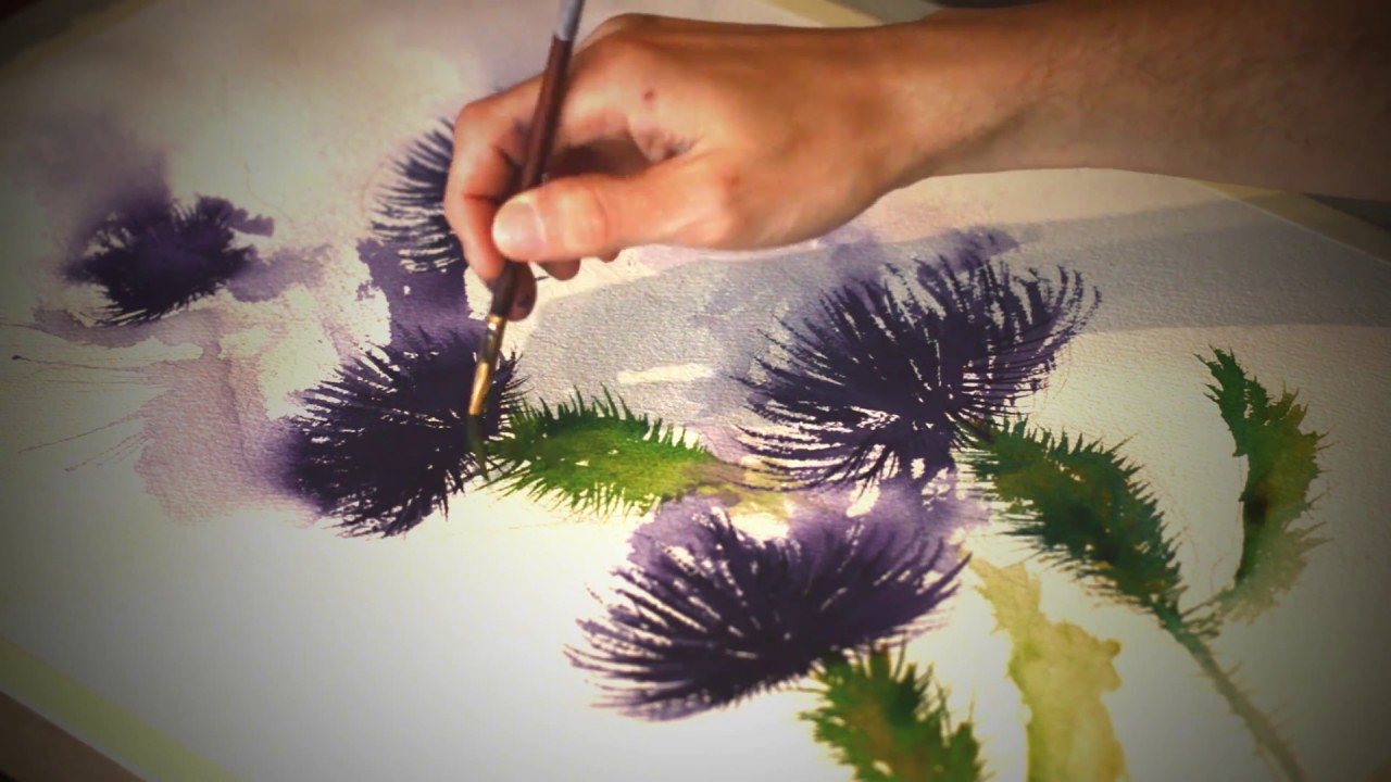 1280x720 Watercolor Thistle Painting By Joel Wright Art - Watercolor Thistle