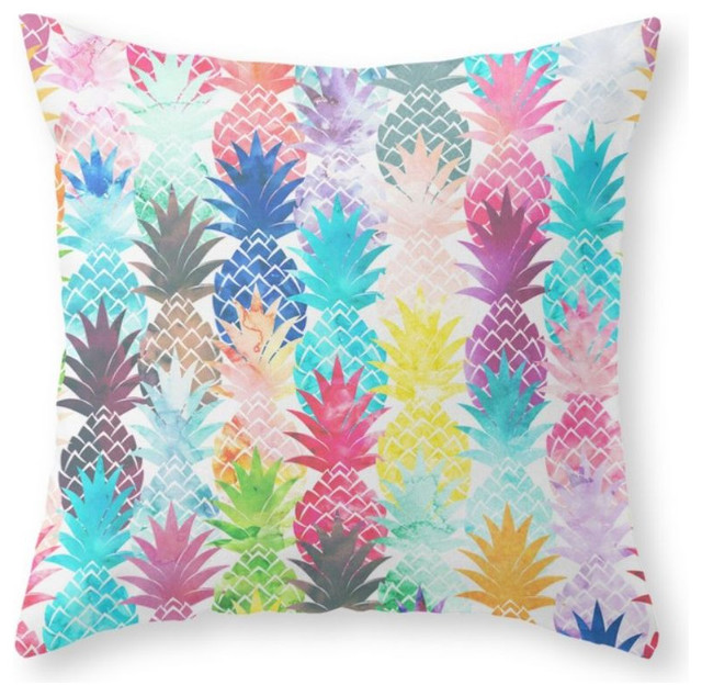 640x634 Hawaiian Pineapple Pattern Tropical Watercolor Throw Pillow - Watercolor Throw Pillows