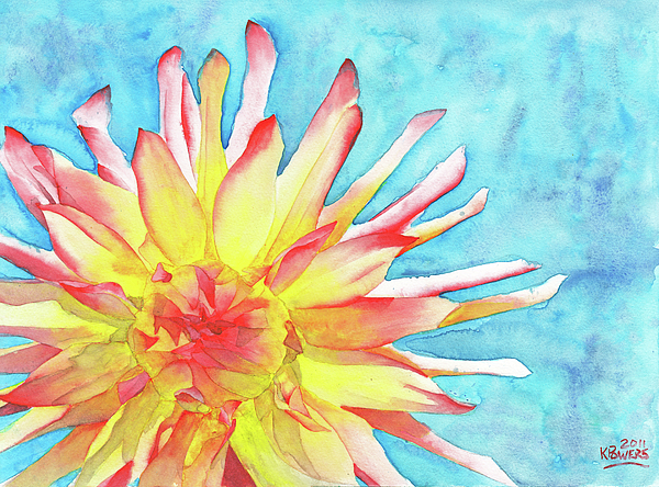 600x444 Tie Dye Dahlia Painting By Ken Powers - Watercolor Tie Dye