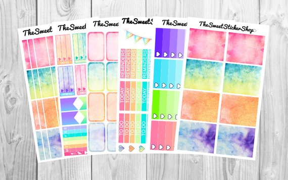 570x356 Watercolor Tie Dye 100 Stickers For Use With Erin Condren Etsy - Watercolor Tie Dye