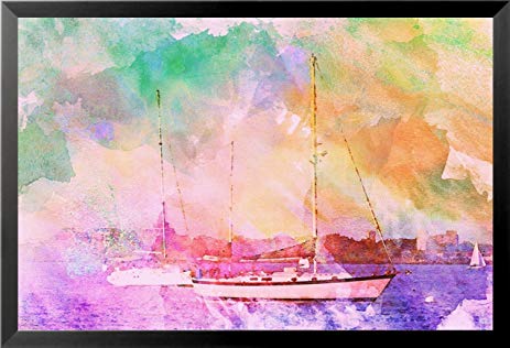 463x316 Framed Watercolor Boats Ii By Brandi Fitzgerald 24x16 - Watercolor Tie Dye