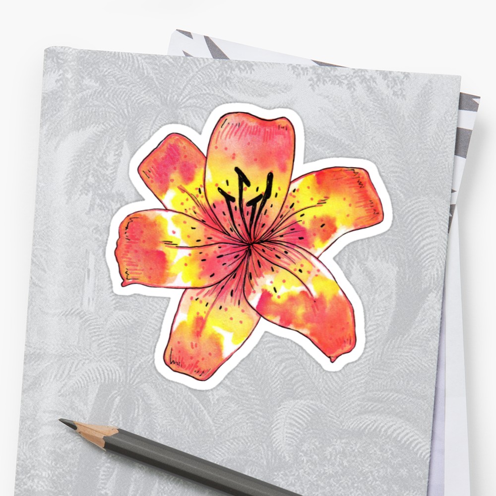 1000x1000 Watercolor Tiger Lily Stickers By Saradaboru Redbubble - Watercolor Tiger Lily