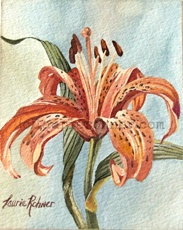 636x800 Botanical Watercolor Lily Original Painting Orange Garden Flower - Watercolor Tiger Lily