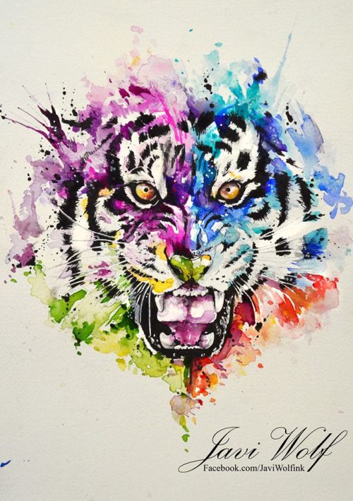 500x709 Aquarelle Tigre Par Javi Loup Tatuajes Watercolor - Watercolor Tiger Tattoo