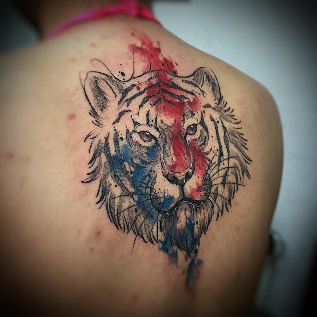 1080x1080 Back Watercolor Tiger Tattoo Best Tattoo Ideas Gallery - Watercolor Tiger Tattoo