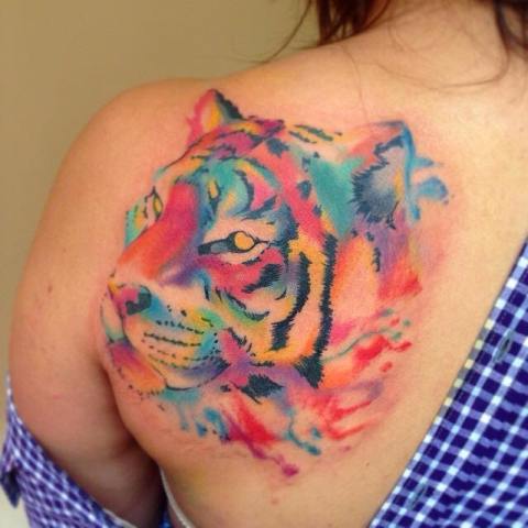 480x480 Picture Of Watercolor Tiger Head Tattoo - Watercolor Tiger Tattoo