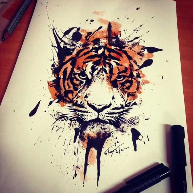 640x640 Tiger Tattoo Design By Stoy Muzhskie - Watercolor Tiger Tattoo
