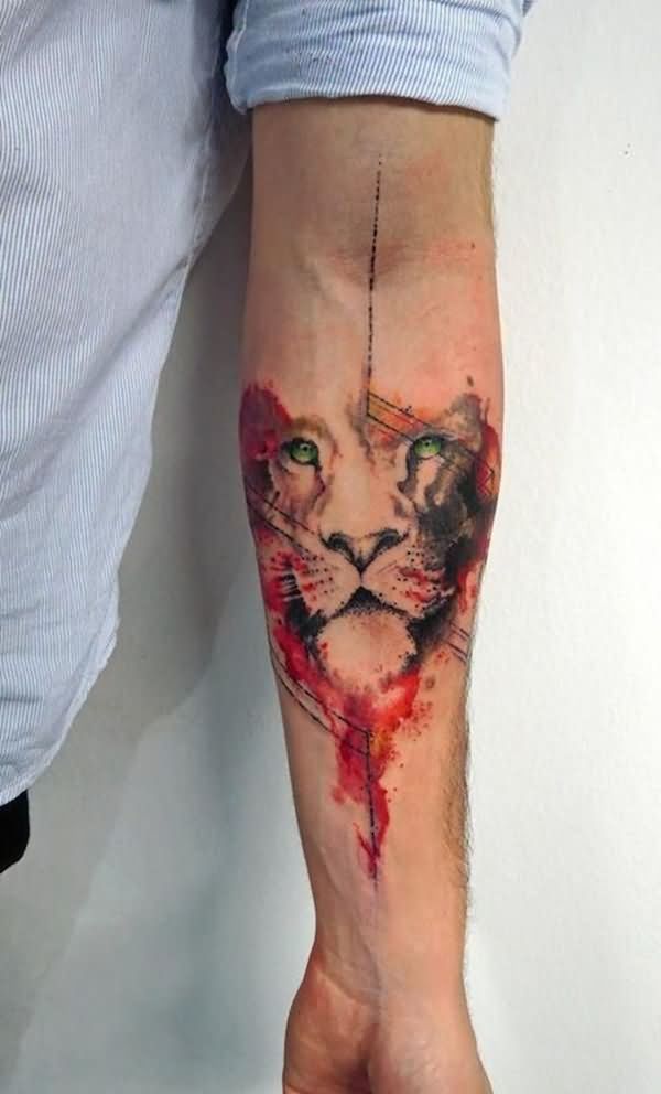 600x992 Watercolor Tiger Head Tattoo On Left Forearm - Watercolor Tiger Tattoo