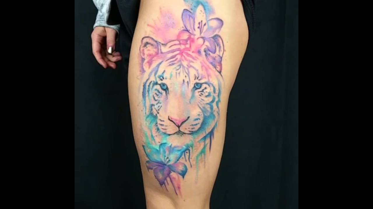 1280x720 Watercolor Style Tiger Leg Tattoo - Watercolor Tiger Tattoo