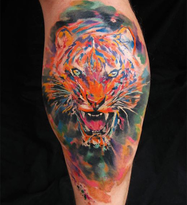 600x656 55 Awesome Tiger Tattoo Designs Art And Design - Watercolor Tiger Tattoo