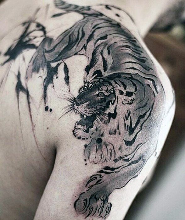588x700 75 Sweet Tattoos For Men - Watercolor Tiger Tattoo