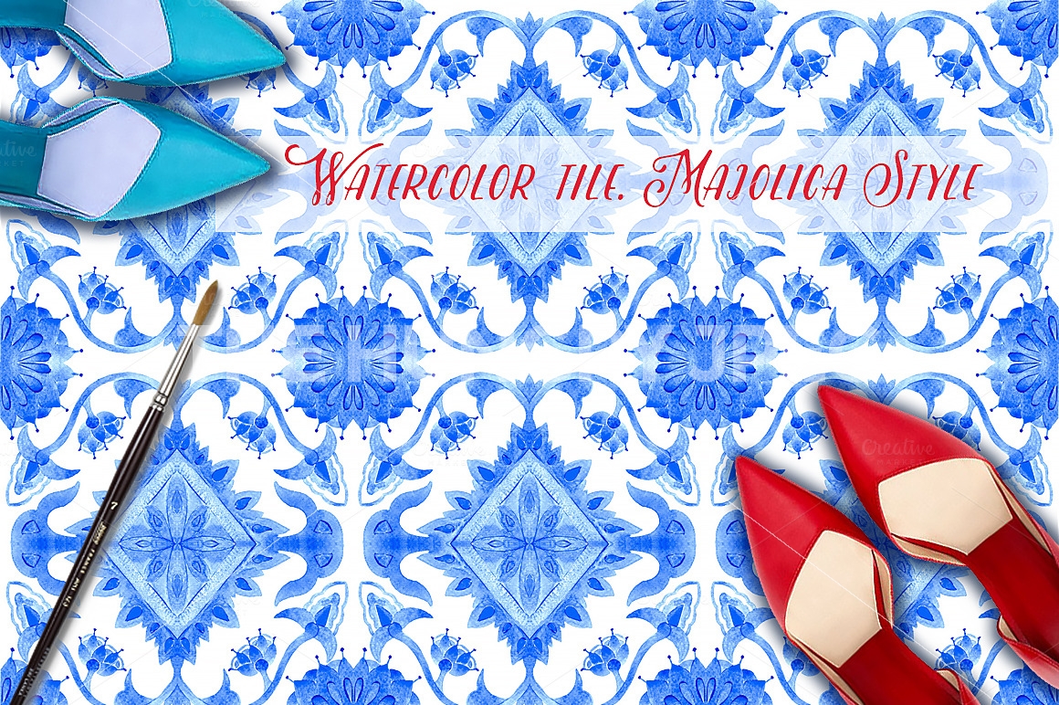 1160x772 Watercolor Tile. Majolica Style By Spasibenko Art - Watercolor Tile