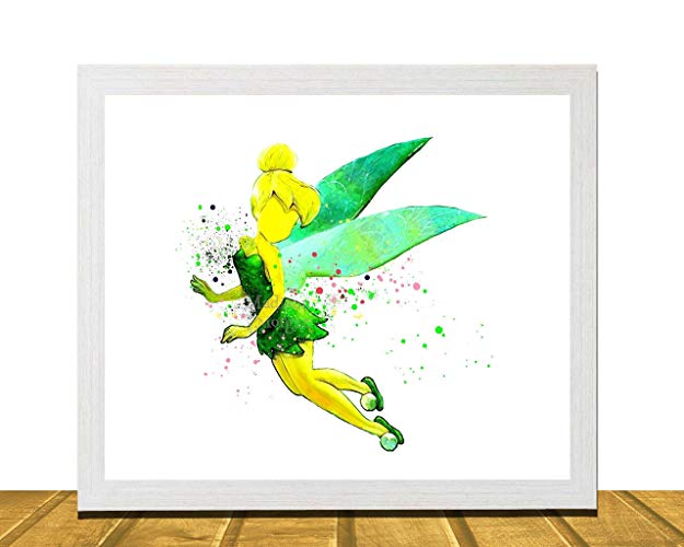 625x500 11 X 14 And 8 X 10 Tinkerbell Peter Pan Inspired Wall - Watercolor Tinkerbell