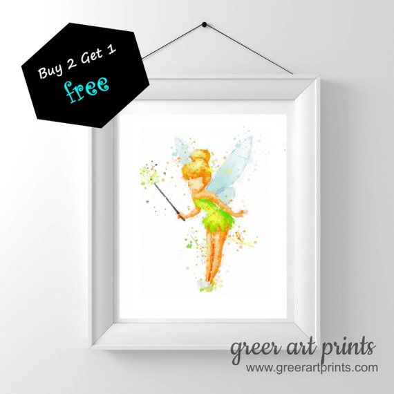 570x570 Tinkerbell Print Disney Inspired Fairy Print Watercolor Etsy - Watercolor Tinkerbell