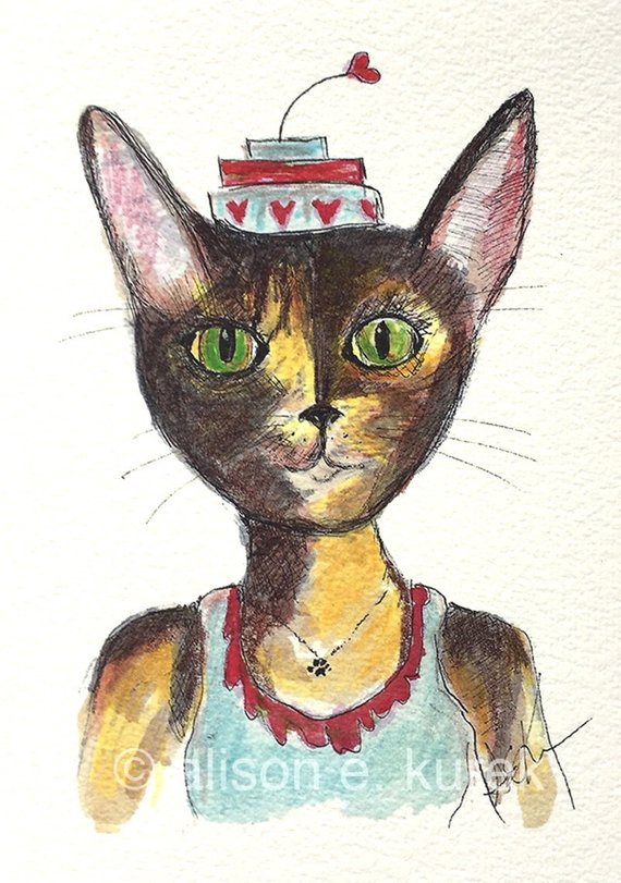 570x811 Tortie Cat Watercolor Painting 5x7 Watercolor Tortoise Shell Etsy - Watercolor Tortoise