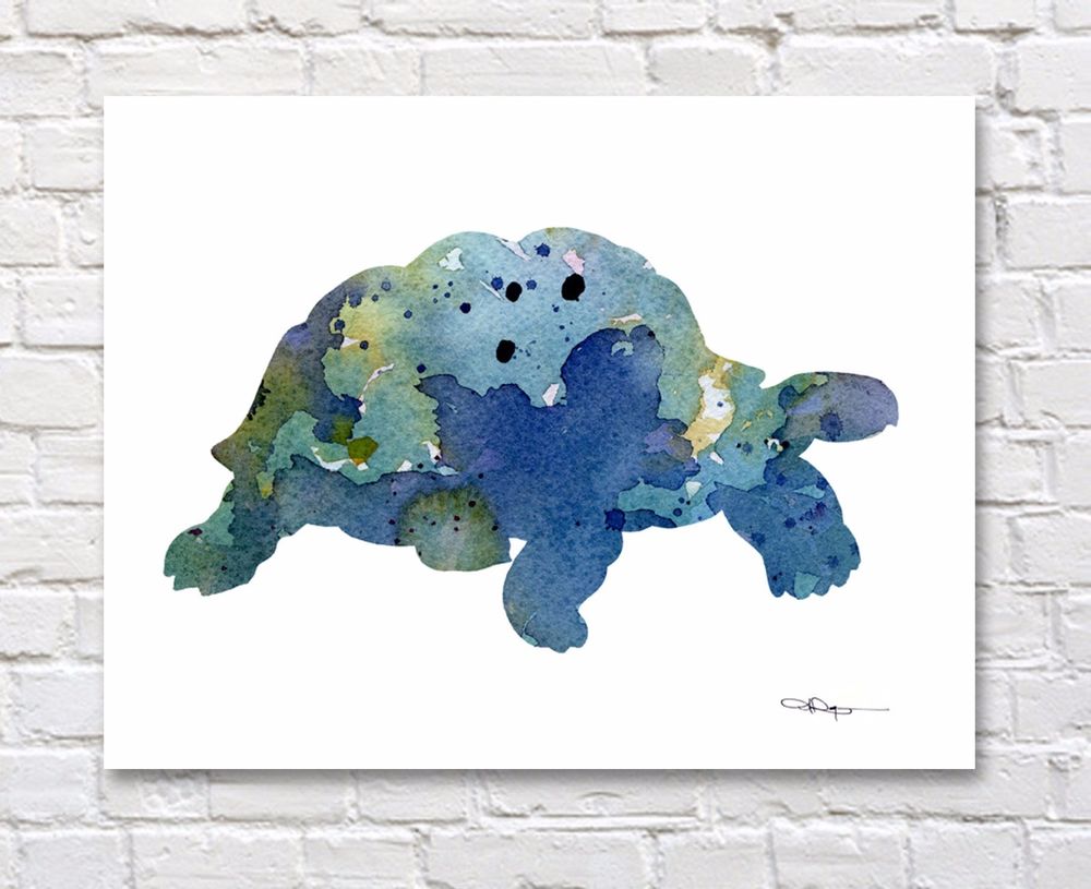 1000x815 Tortoise Contemporary Watercolor Abstract Art Print By Artist Djr - Watercolor Tortoise