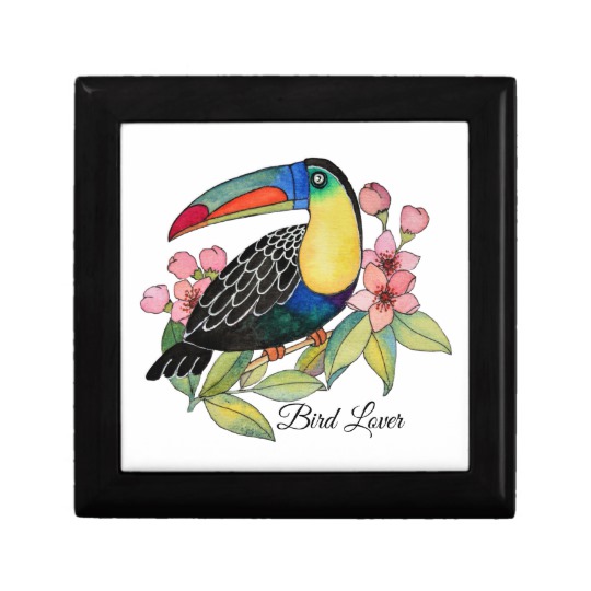 540x540 Watercolor Toucan Bird With Flowers Gift Box - Watercolor Toucan