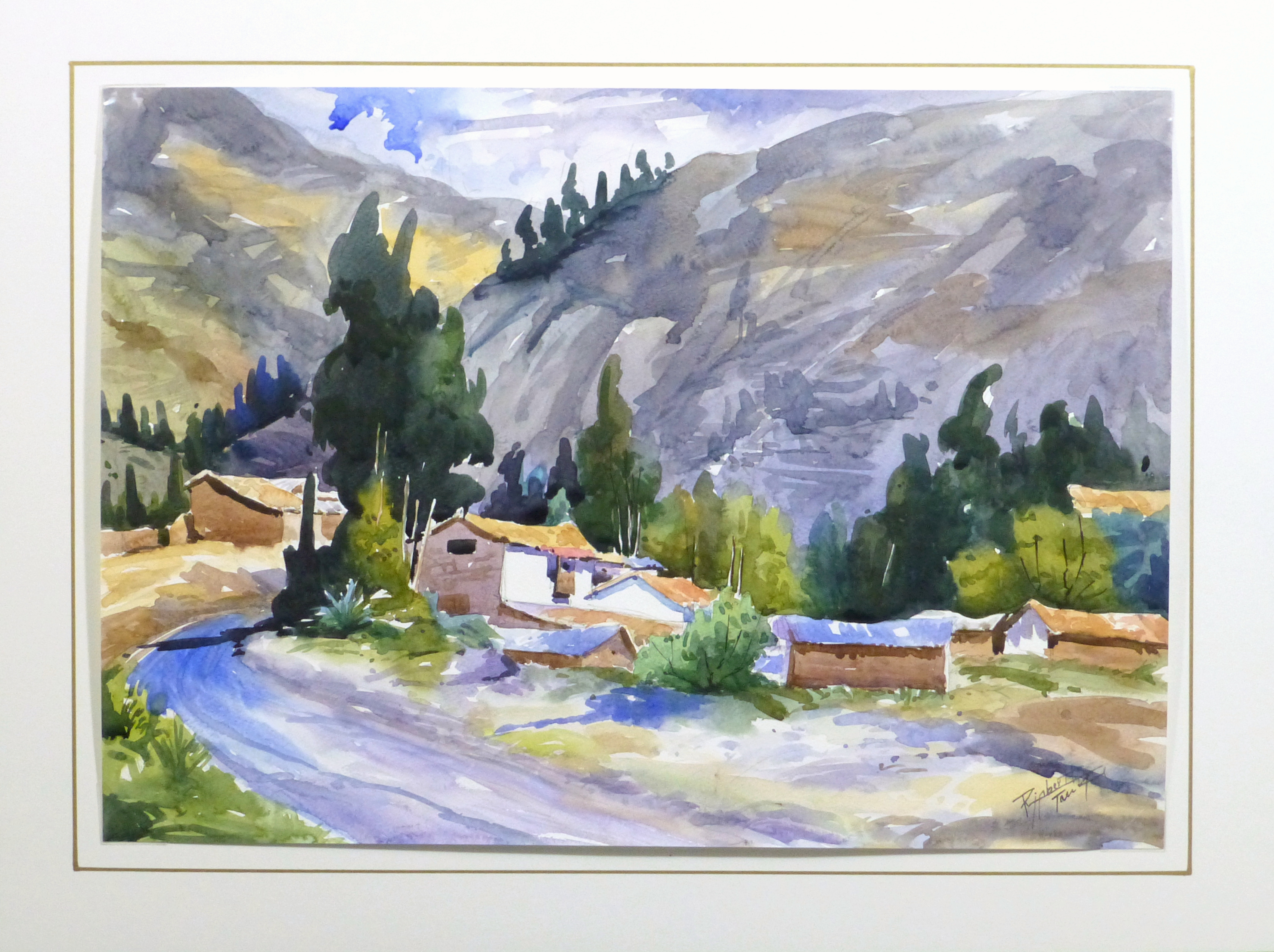 3411x2549 Mountain Town Watercolor - Watercolor Town