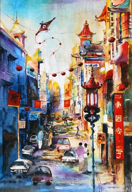 442x640 San Francisco, China Town - Watercolor Town