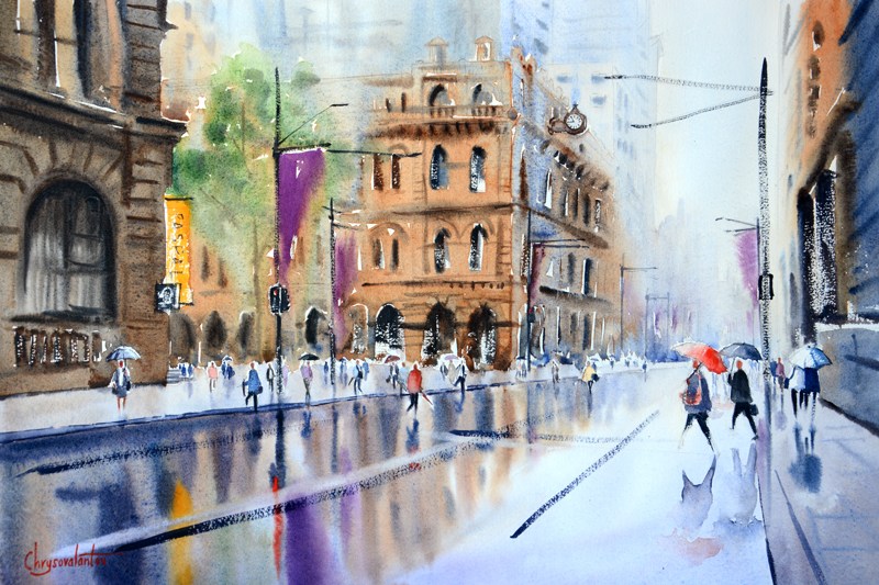 800x533 Street Scenes Chrysovalantou Mavroudis Watercolour Artist - Watercolor Town