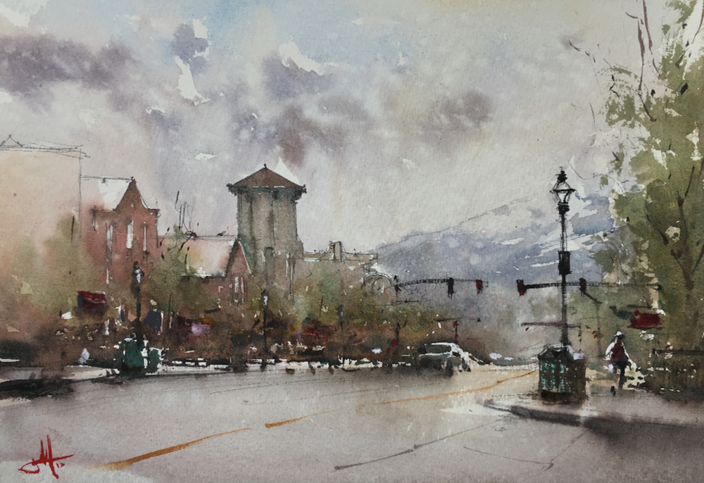 1000x686 Cityscapes Judd Mercer Watercolor Art - Watercolor Town